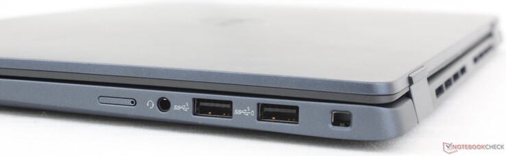 右侧：uSIM托盘、3.5毫米耳机、2个USB-A 3.2 Gen.1、楔形锁