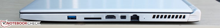 Right: USB 3.0, SD reader, HDMI 1.4, Mini DisplayPort, Gigabit Ethernet
