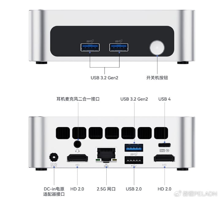 新款 Peladn WO5 迷你电脑以这个价位而言,配备了相当丰富的接口。
