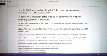 从 80 英寸的距离投影，Microsoft Word 中 4 至 12 点的文字清晰可读。(图片来源：Notebookcheck）