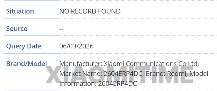 新款红米平板电脑的 GSMA 列表。 