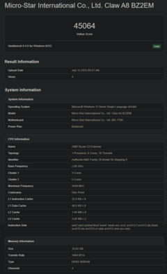 AMD Ryzen Z2 Extreme Geekbench GPU Vulkan（图片来源：Geekbench）