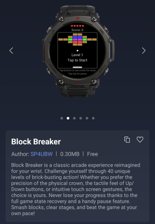 用于 Amazfit 智能手表的 Block Breaker Mini 应用程序