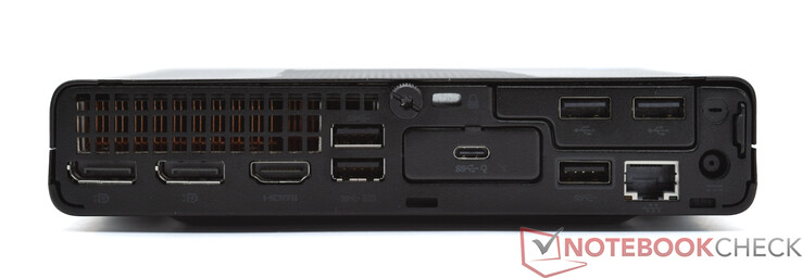 后部：2x DisplayPort 1.4、HDMI 2.1、3x USB Type-A 10 Gbit/s、2x USB Type-A 2.0、1x USB Type-C 10 Gbit/s、RJ45 GBit-LAN、电源接口