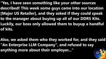 即使是游戏玩家专用的 DDR5 内存也难逃 OpenAI 的毒手。(图片来源：摩尔定律已死）