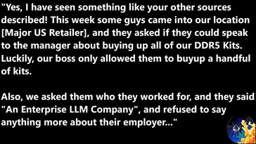 即使是游戏玩家专用的 DDR5 内存也难逃 OpenAI 的毒手。(图片来源:摩尔定律已死)