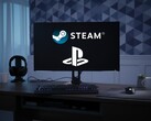 PC 显示器上显示 Steam 和 PlayStation 徽标