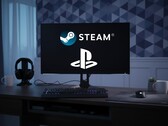 PC 显示器上显示 Steam 和 PlayStation 徽标