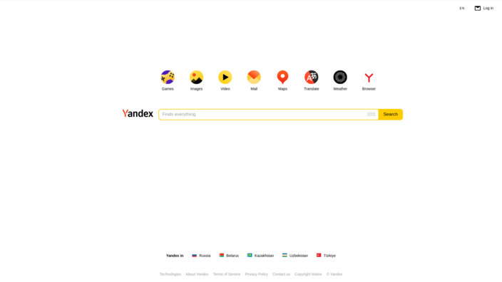 Yandex.com - 截至2023年2月的起始页（图片来源：自己）。