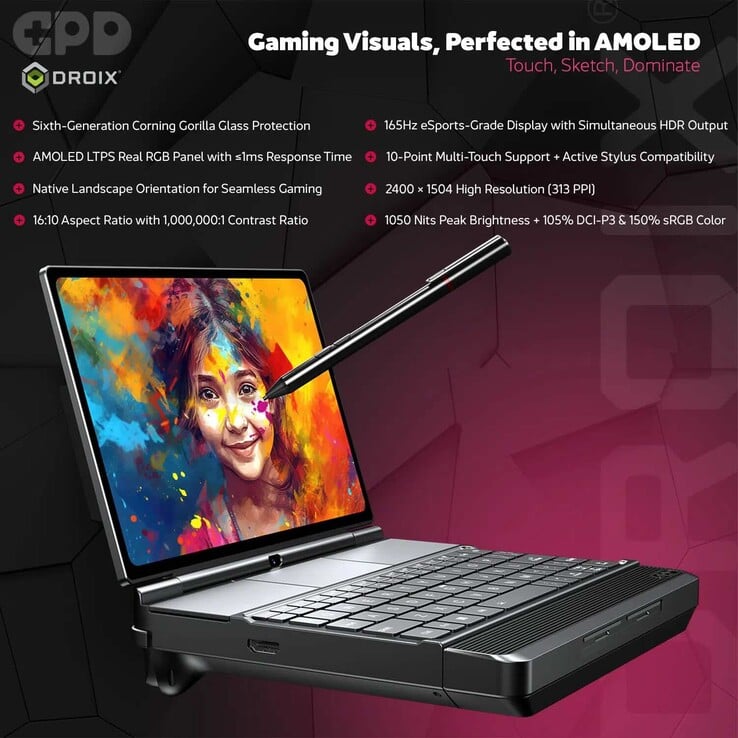 GPD Win Max 3 游戏掌机配备了一块 9.06 英寸的 AMOLED 显示屏，刷新率为 165 Hz。