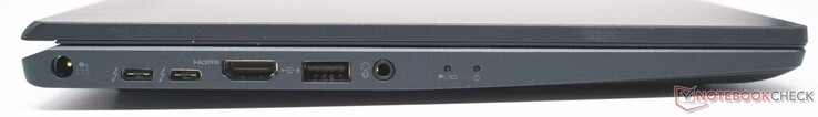 电源空心插孔，2 x USB Type-C 3.2 Gen 2与雷电4和PD，HDMI 2.0，USB Type-A Gen 3.2与USB睡眠和充电，3.5毫米耳机插孔