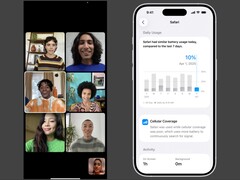FaceTime 通话（左）和 iOS 电池健康设置（右）的图片。