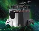 Xbox 游戏机和存储设备上方的《最终幻想 7 重生》徽标