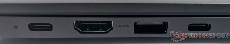 左边：2个USB 3.2 Gen1 Typ-C，1个HDMI，1个USB 3.2 Gen1 Typ-A