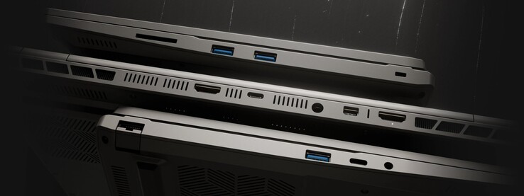 Tuxedo InfinityBook Max 15 游戏笔记本电脑配备了丰富的端口。(图片来源：Tuxedo）
