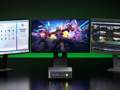 NucBox K17 迷你电脑使用特别折扣代码后的起价为 544.99 美元。图：连接三台显示器的迷你电脑。