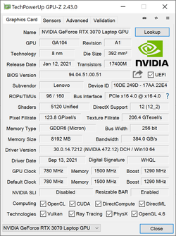 GPU-Z NvidiaGeForce RTX 3070