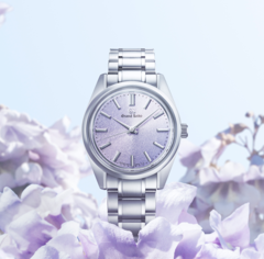 Grand Seiko SBGW323 采用柔和美丽的紫色岩手山图案表盘，灵感来自桐花（图片来源：Grand Seiko）。