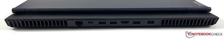 后部。千兆以太网，USB-C 3.2 Gen.2 (Power Delivery, DisplayPort 1.4)，2个USB-A 3.2 Gen.1，HDMI 2.1，USB-A 3.2 Gen.1，电源（SlimTip）。