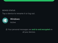 WhatsApp 设置界面显示已关联设备列表及关于端到端加密的说明