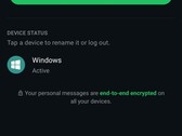 WhatsApp 设置界面显示已关联设备列表及关于端到端加密的说明