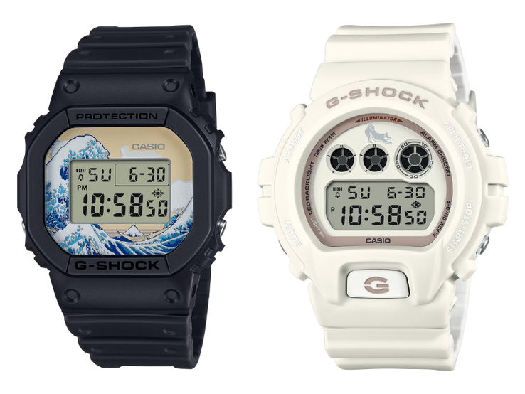 老款卡西欧 G-Shock DW-5600KHK24-1(左)和 DW-6900SHB-7(右)手表。(图片来源:卡西欧,经编辑)