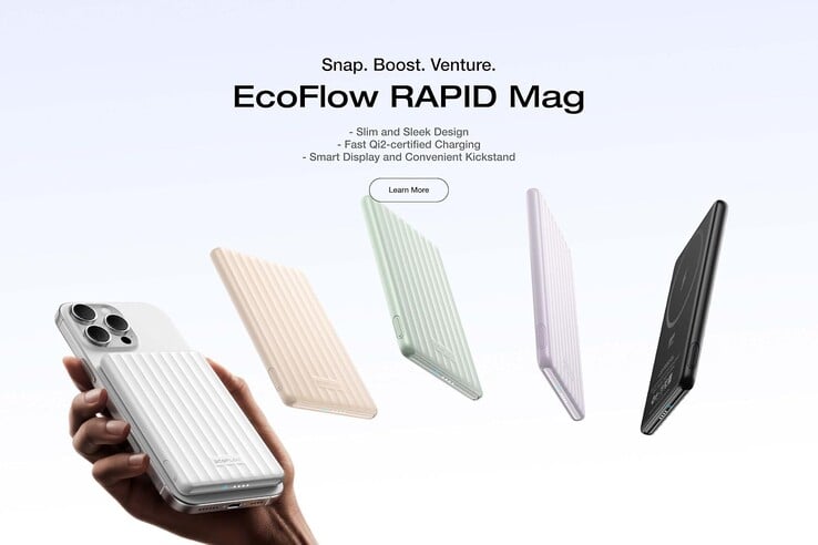EcoFlow Rapid Mag 电源箱目前有三种颜色可供选择，但营销图片（上图）显示有五种颜色。(图片来源：EcoFlow）