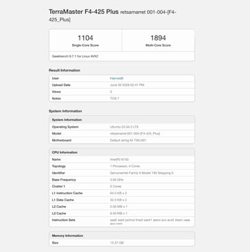 搭载英特尔 N150 处理器的 TerraMaster F4-425 Plus