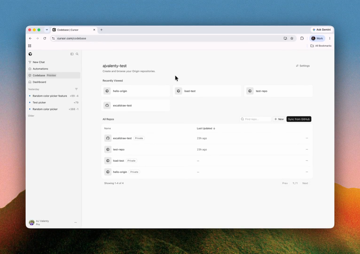 Origin 的用户界面,这是 Cursor 的一项功能