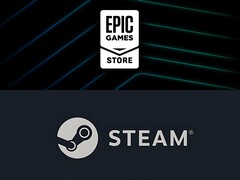 Epic Games 商店徽标设置在 Steam 徽标上方（图片来源：Epic Games，Steam 有编辑）