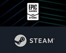 Epic Games 商店徽标设置在 Steam 徽标上方（图片来源：Epic Games，Steam 有编辑）