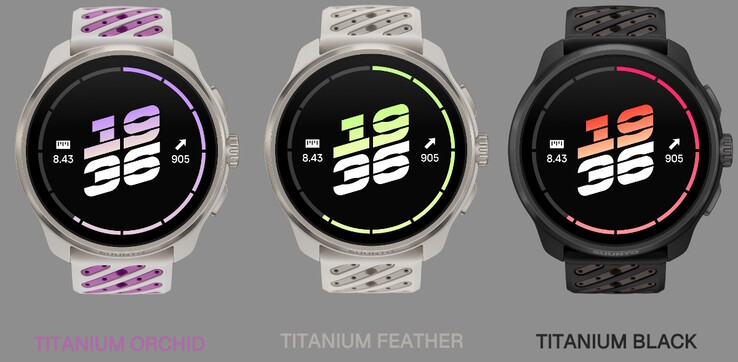 Suunto Race 3S 智能手表提供 Titanium Orchid、Titanium Feather 和 Titanium Black 三种配色。