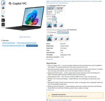 Microsof Surface Laptop 7 亚马逊上市（图片来源：亚马逊）