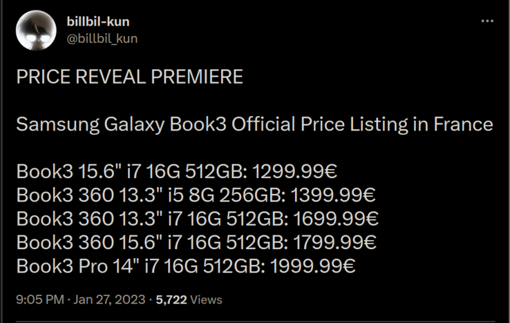 Galaxy 第三册系列价格（图片来自Twitter上的Bilibilikun）。