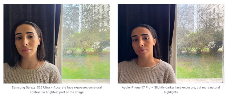 Galaxy S26 Ultra 的 HDR 处理有时会导致对比度不自然。