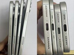 据称是 iPhone 17 系列的假机展示了传闻中的 iPhone 17 Air 的超薄外形，与其他三款机型进行了对比。(图片来源：SonnyDickson on X）