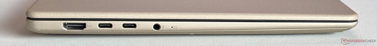 左侧:HDMI 2.1 (TMDS),2 个 USB-C 3.2 Gen.2 接口(10 Gbps,DisplayPort,电源传输),3.5 毫米立体声接口