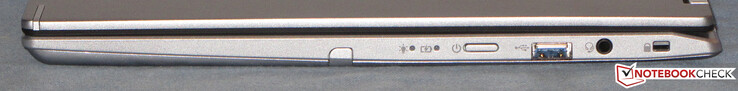 右侧：电源按钮，USB 3.2 Gen 1（A型），音频组合端口，电缆锁的插槽