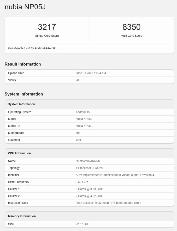 据称是骁龙 8 Elite RedMagic 游戏平板电脑的 Geekbench 列表（图片来源：Geekbench）
