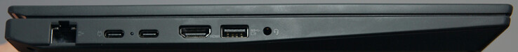 左侧连接：1 个千兆 LAN、USB4（40 Gbit/s，DP）、USB-C（10 Gbit/s）、HDMI、USB-A（5 Gbit/s）、耳机