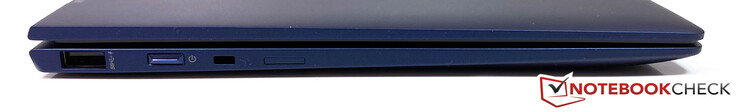 Left side: USB-A 3.1 Gen.1, slot for a security lock, power button, Nano-SIM slot