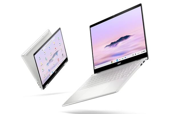 铂银色的宏碁Chromebook Plus Spin 514。(图片来源：宏碁）