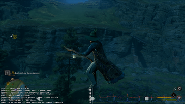 这也行得通:通过本地流媒体传输的霍格沃茨遗产--注意左下角的性能指标(图片来源:Notebookcheck)