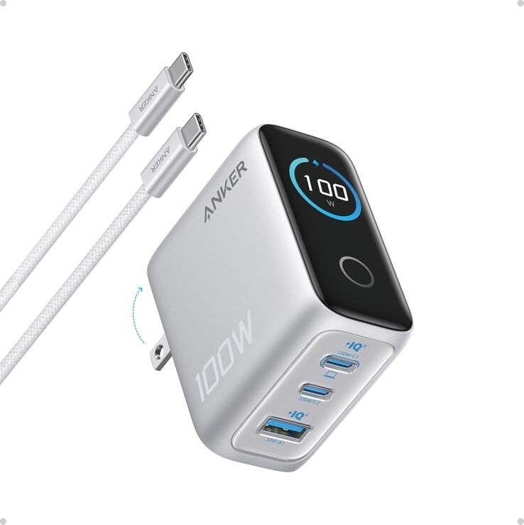 Anker 充电器(100W、3 个端口、智能显示屏)。(图片来源:Anker)