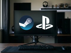 PC 显示器上显示 Steam 和 PlayStation 徽标