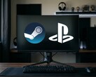 PC 显示器上显示 Steam 和 PlayStation 徽标