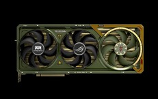 ROG AstralGeForce RTX 5080 有绿色和金色两种颜色，就像末日杀手的装备一样。(图片来源：华硕/Bethesda华硕/贝塞斯达