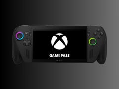 带有 Game Pass 标志的 Rog Xbox Ally X 掌上电脑（图片：微软游戏，有编辑）。