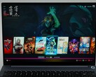 运行 Bazzite 的 AIM MAX+ 笔记本电脑，在启动器中显示了《蜘蛛侠 2》、《Witcher 3 》和《哈迪斯》等游戏。（图片来源：YouTube 上的 ETA PRIME）