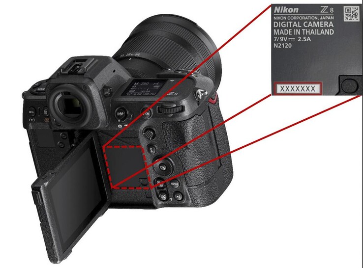 尼康的服务咨询提供了关于在哪里找到Z8相机机身的序列号的指导。(图片来源：尼康)